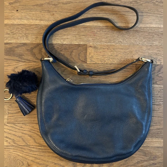 Michael Kors Rhea Blue Pebbled Leather Zipper Pocket Hobo Shoulder Bag crossbody - Picture 3 of 6
